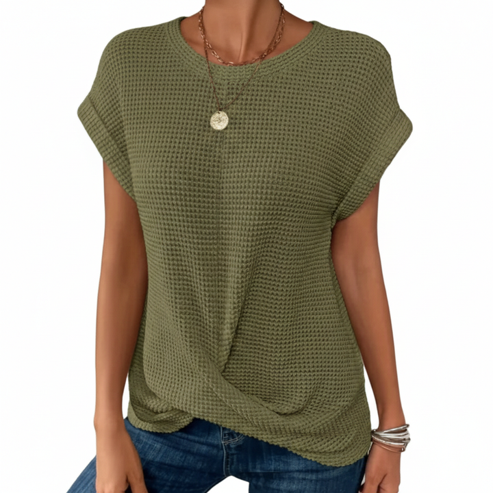 Women’s Waffle Knit Short Sleeve Crew Neck T-Shirt