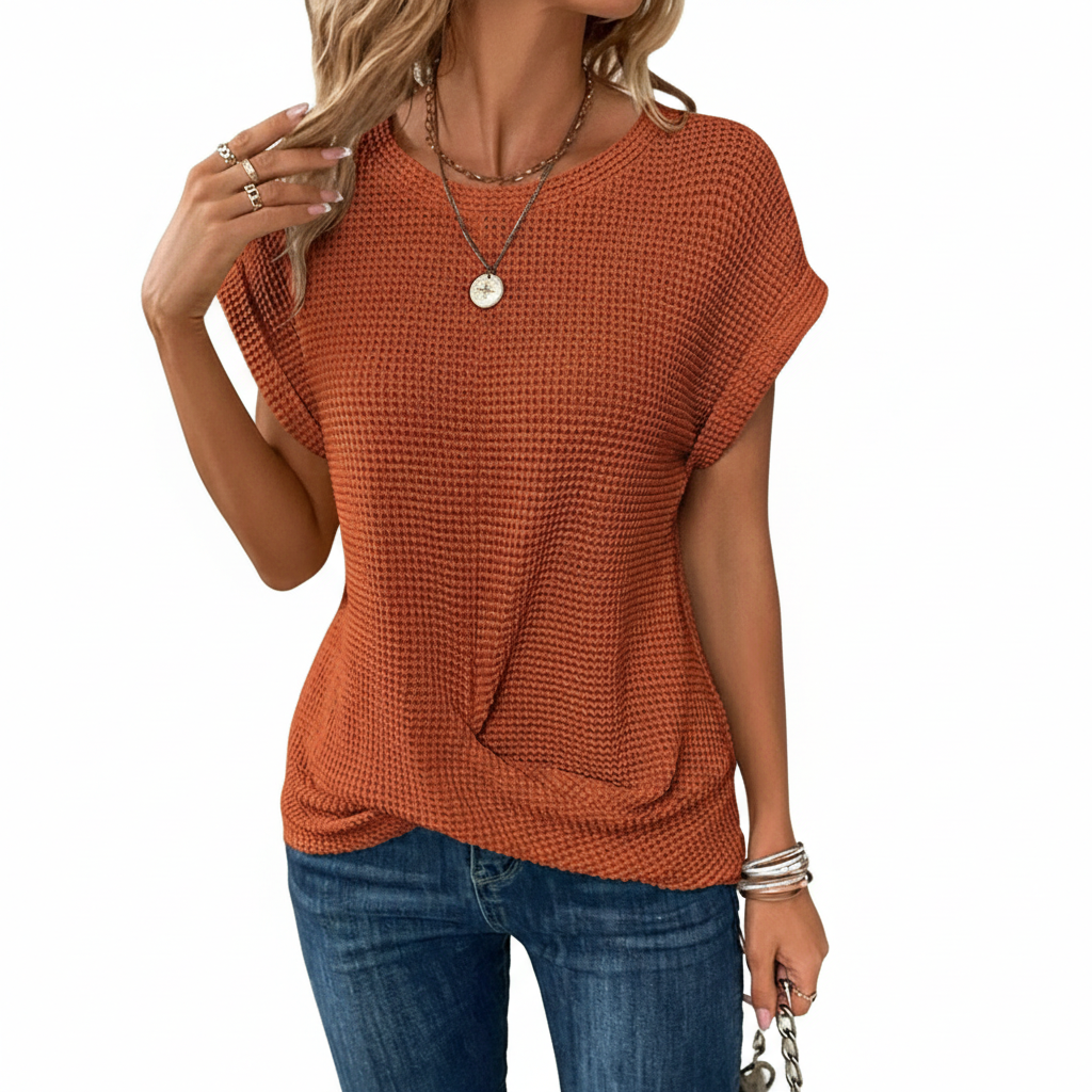 Women’s Waffle Knit Short Sleeve Crew Neck T-Shirt