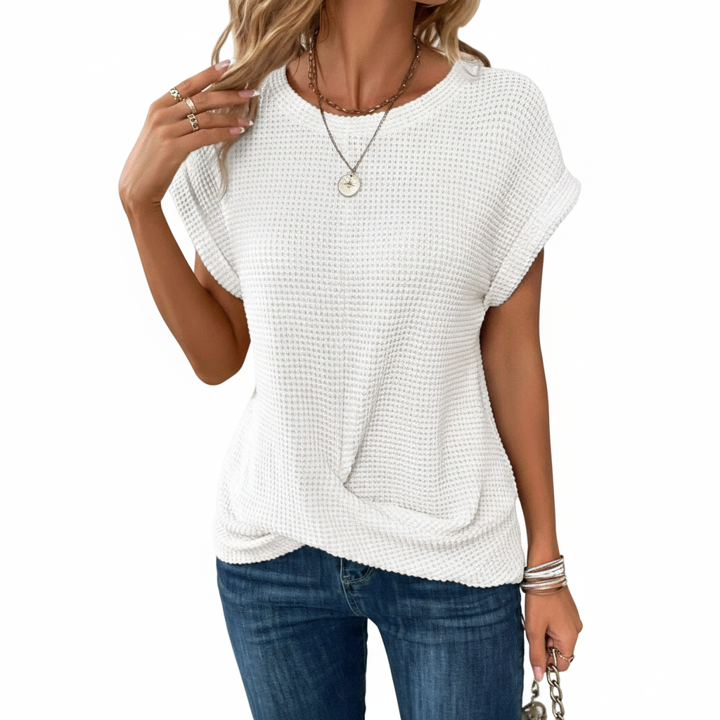 Women’s Waffle Knit Short Sleeve Crew Neck T-Shirt