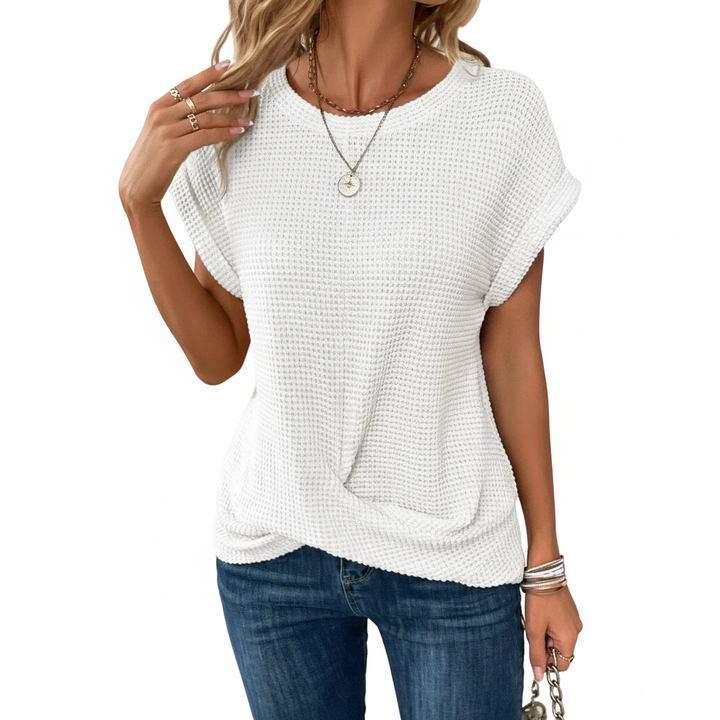 Women’s Waffle Knit Short Sleeve Crew Neck T-Shirt