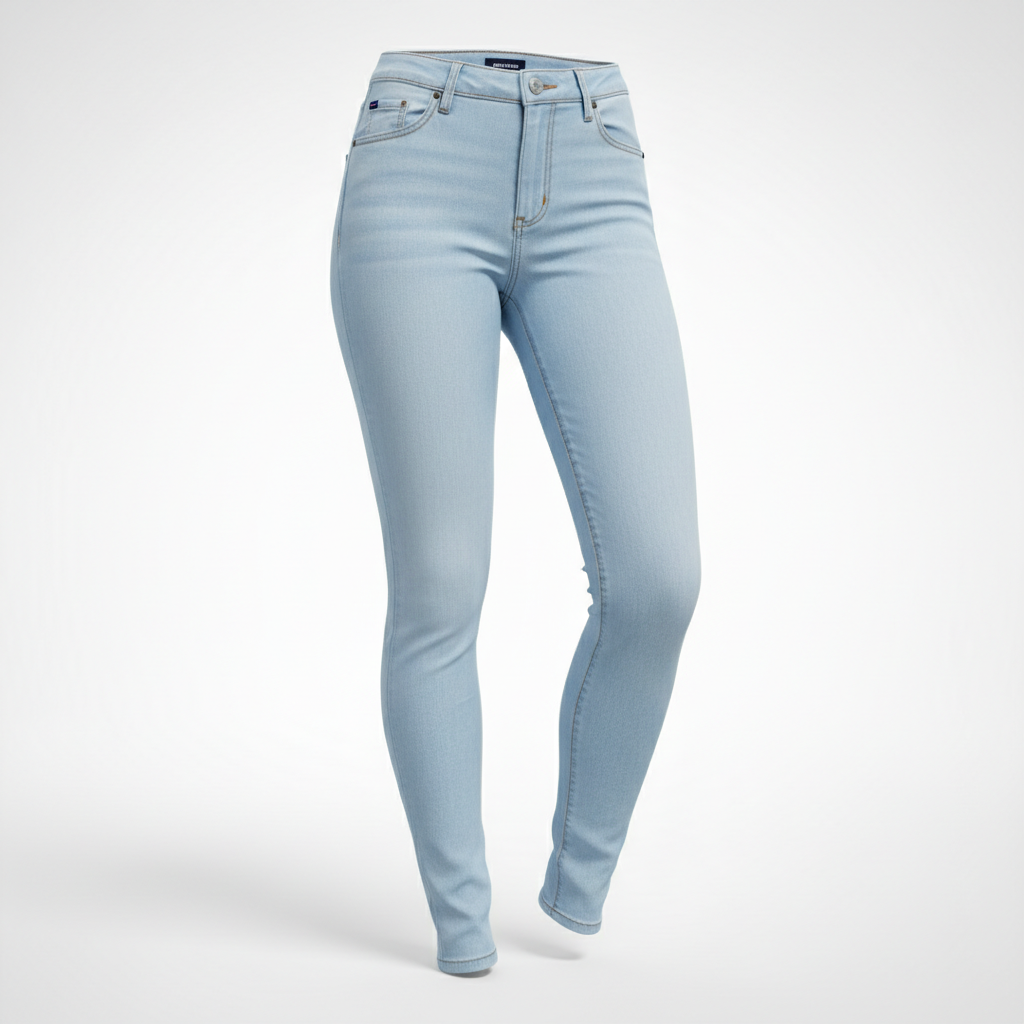 Women's High-Rise Slim Fit Blue Jeans – Stretch Denim with Slant Pockets