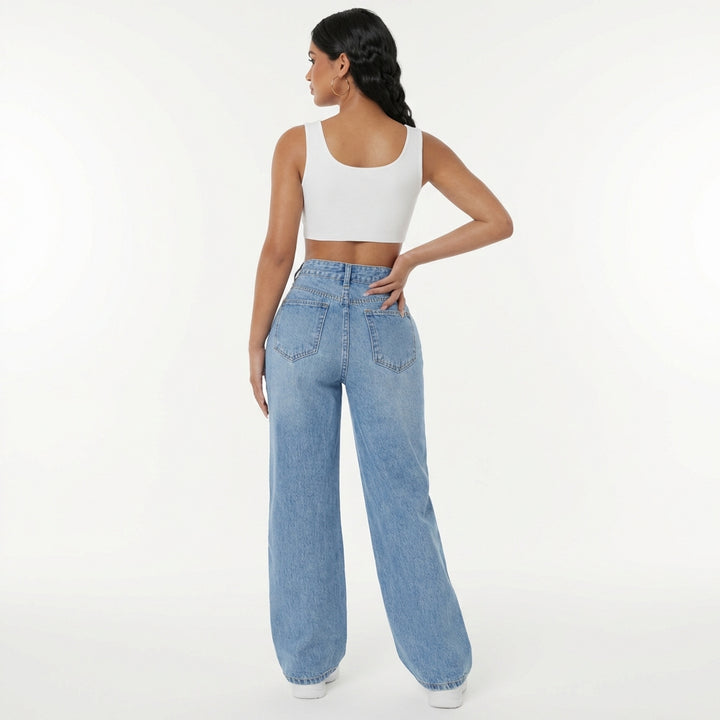 European And American Ladies Washed Hole Denim Trousers