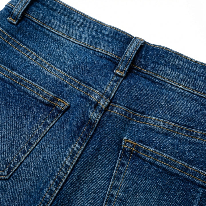 Women's Medium Blue Elastic Waist Jeans - Wide Leg Casual Denim