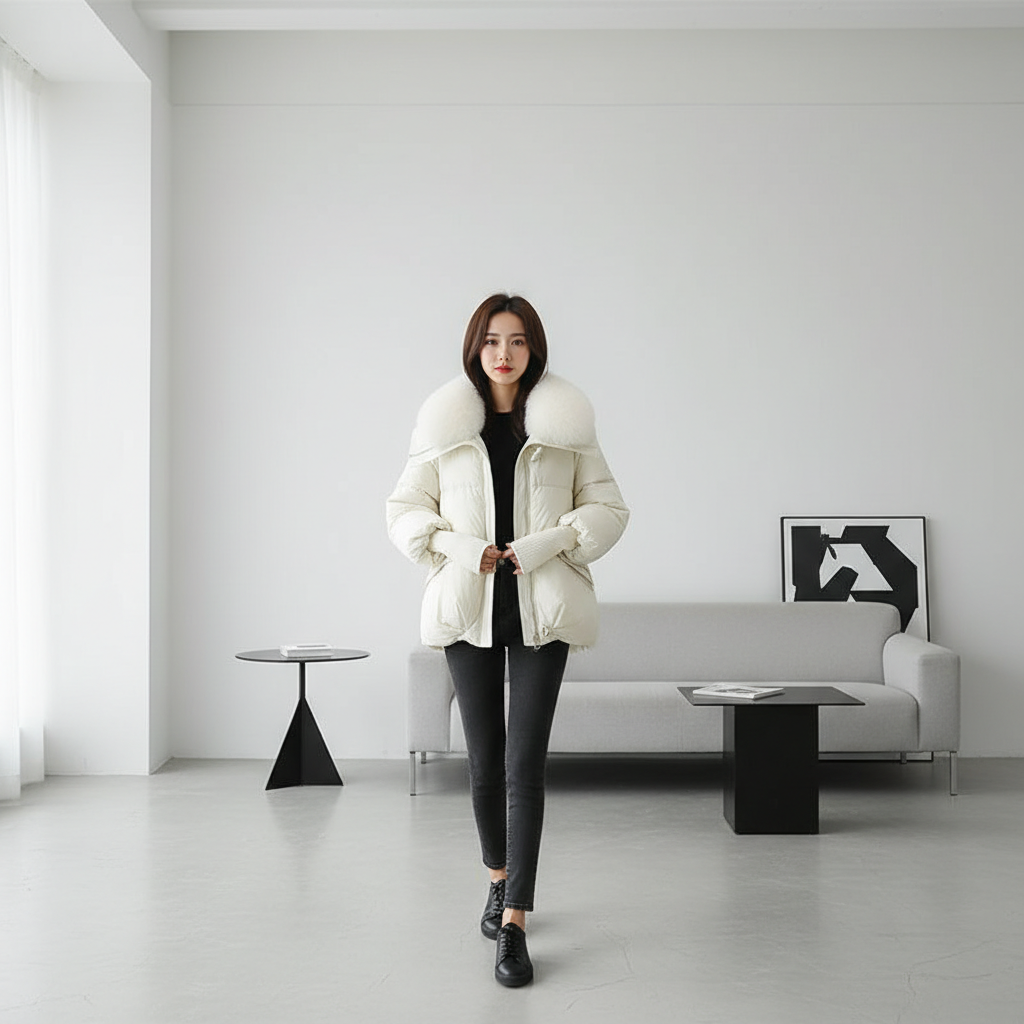 Down Cotton-padded Jacket Women's Short Fur Collar Thickened Coat Winter Clothing
