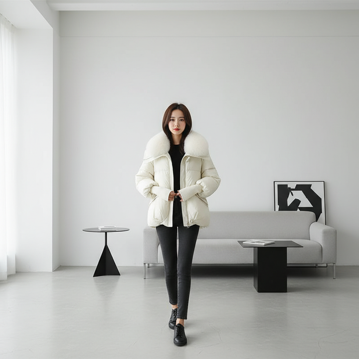 Down Cotton-padded Jacket Women's Short Fur Collar Thickened Coat Winter Clothing