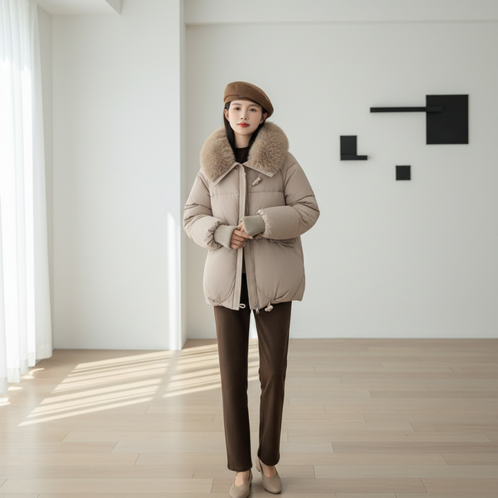 Down Cotton-padded Jacket Women's Short Fur Collar Thickened Coat Winter Clothing