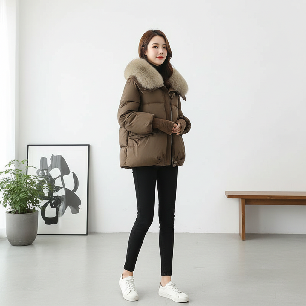 Down Cotton-padded Jacket Women's Short Fur Collar Thickened Coat Winter Clothing