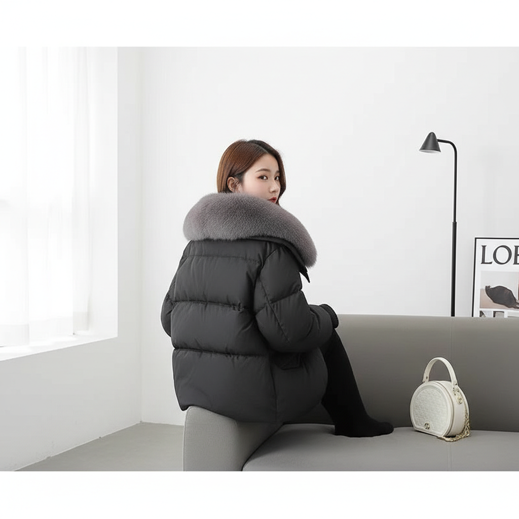 Down Cotton-padded Jacket Women's Short Fur Collar Thickened Coat Winter Clothing