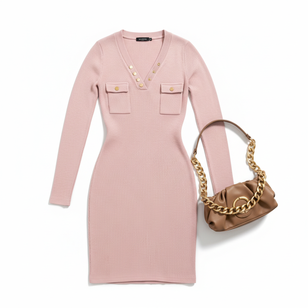 Women's Long Dresses Autumn And Winter Casual Knitted Rib Dress Long Sleeve Wrap Hip Button Waist Wrap Women's Dress