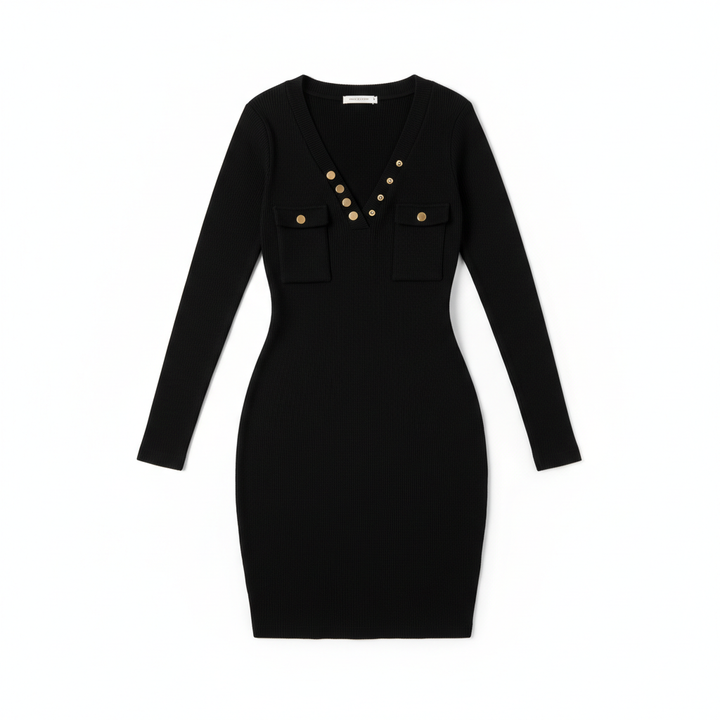 Women's Long Dresses Autumn And Winter Casual Knitted Rib Dress Long Sleeve Wrap Hip Button Waist Wrap Women's Dress