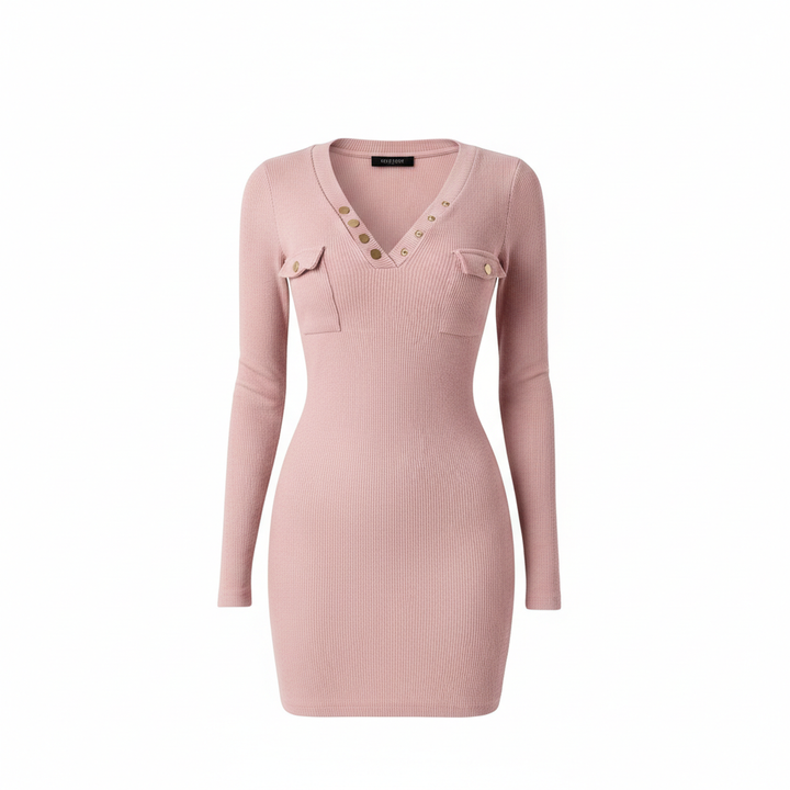 Women's Long Dresses Autumn And Winter Casual Knitted Rib Dress Long Sleeve Wrap Hip Button Waist Wrap Women's Dress