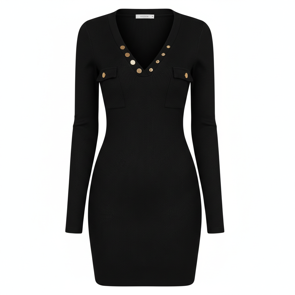Women's Long Dresses Autumn And Winter Casual Knitted Rib Dress Long Sleeve Wrap Hip Button Waist Wrap Women's Dress
