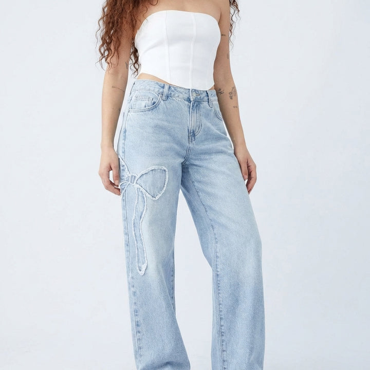 Women's High-Rise Buckle Accent Skinny Jeans – Mid Blue Slim Fit Denim