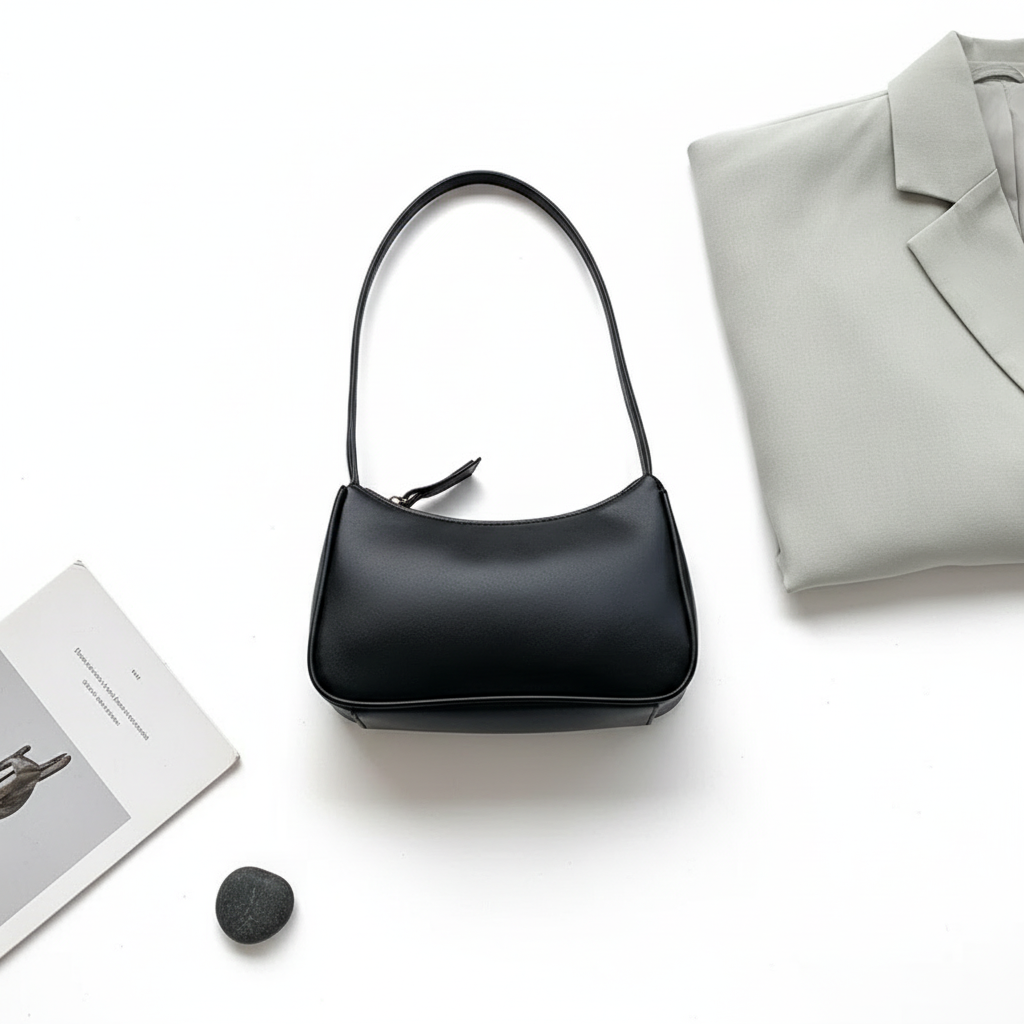Minimalist PU Leather Underarm Shoulder Bag – Women’s Fashion Baguette Handbag