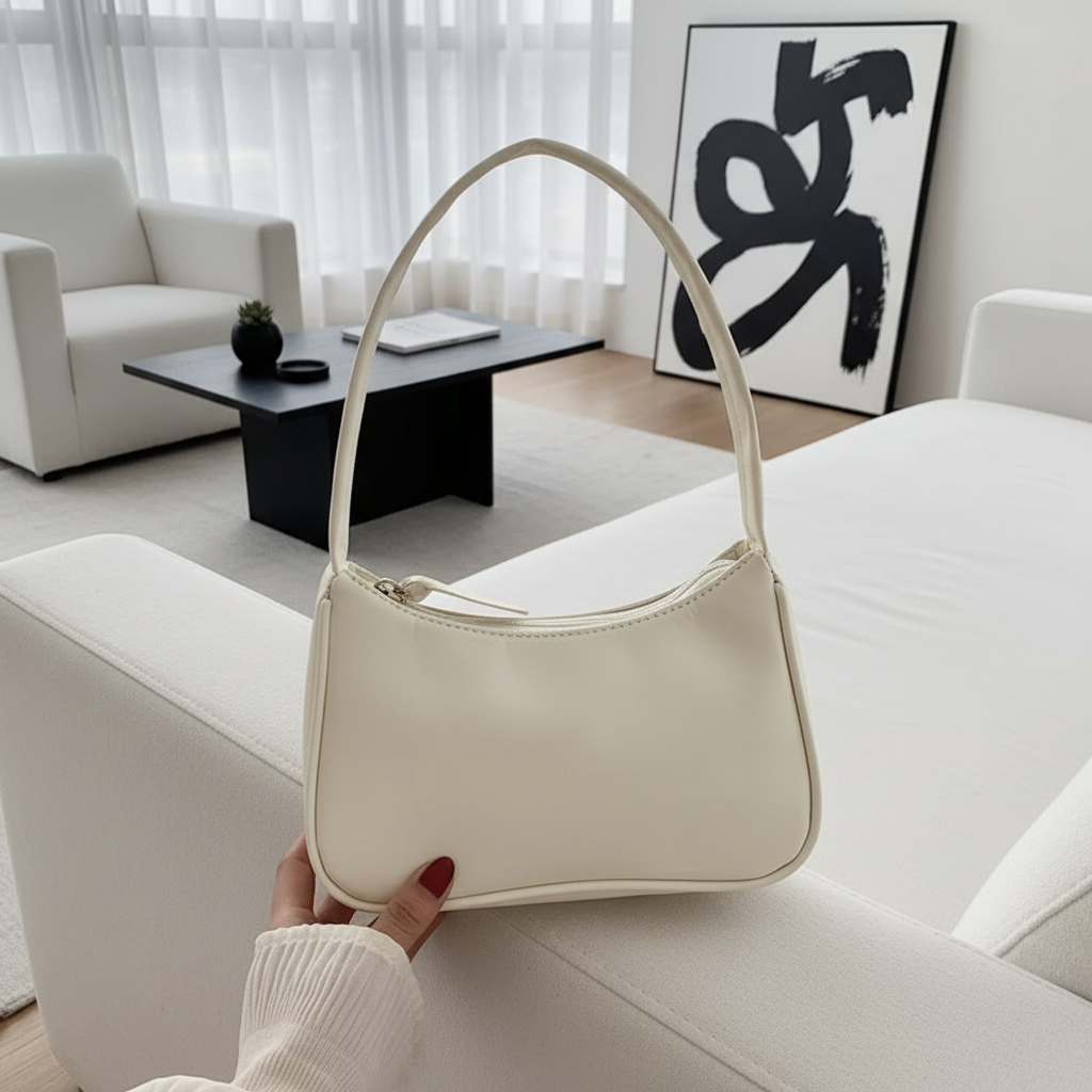 Minimalist PU Leather Underarm Shoulder Bag – Women’s Fashion Baguette Handbag