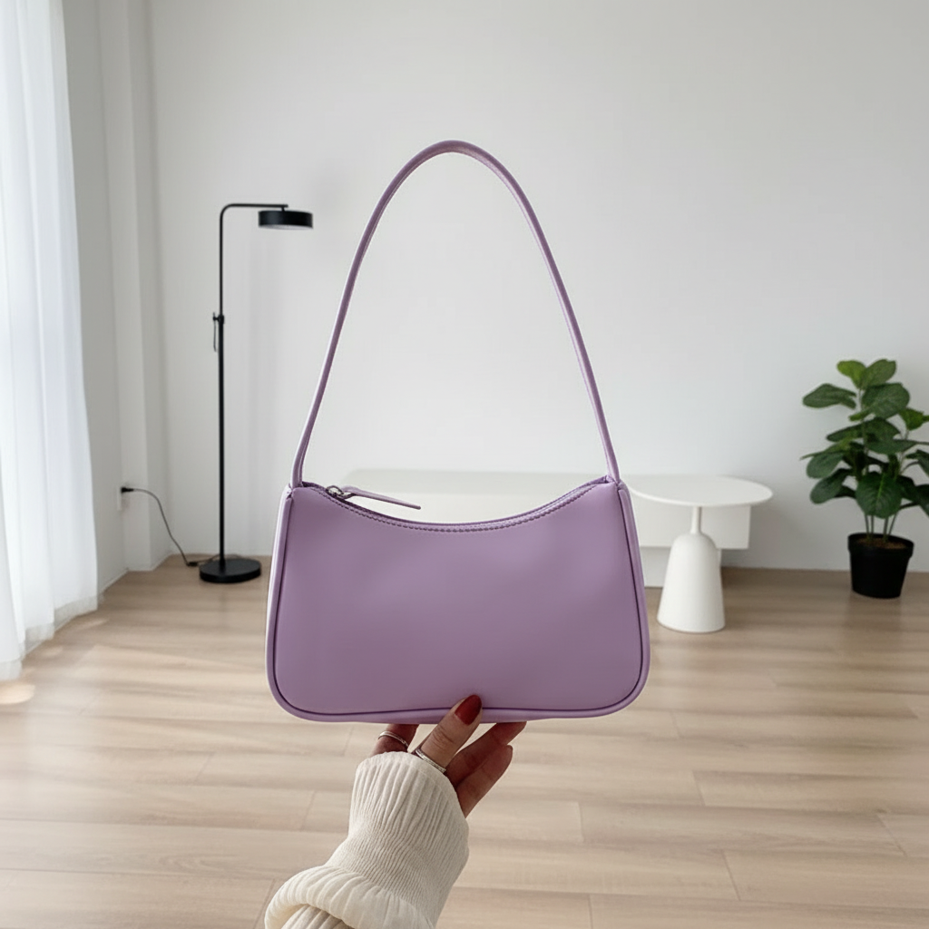 Minimalist PU Leather Underarm Shoulder Bag – Women’s Fashion Baguette Handbag