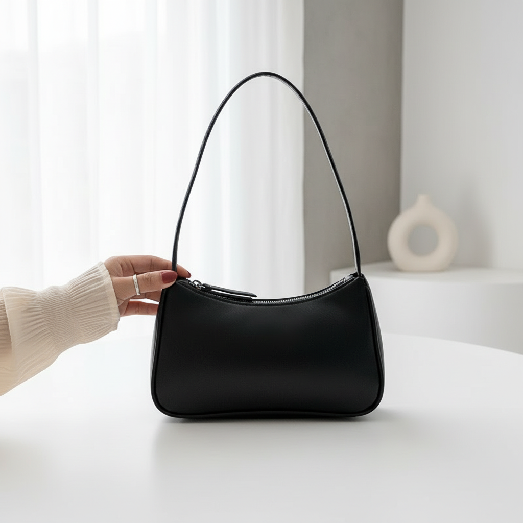 Minimalist PU Leather Underarm Shoulder Bag – Women’s Fashion Baguette Handbag