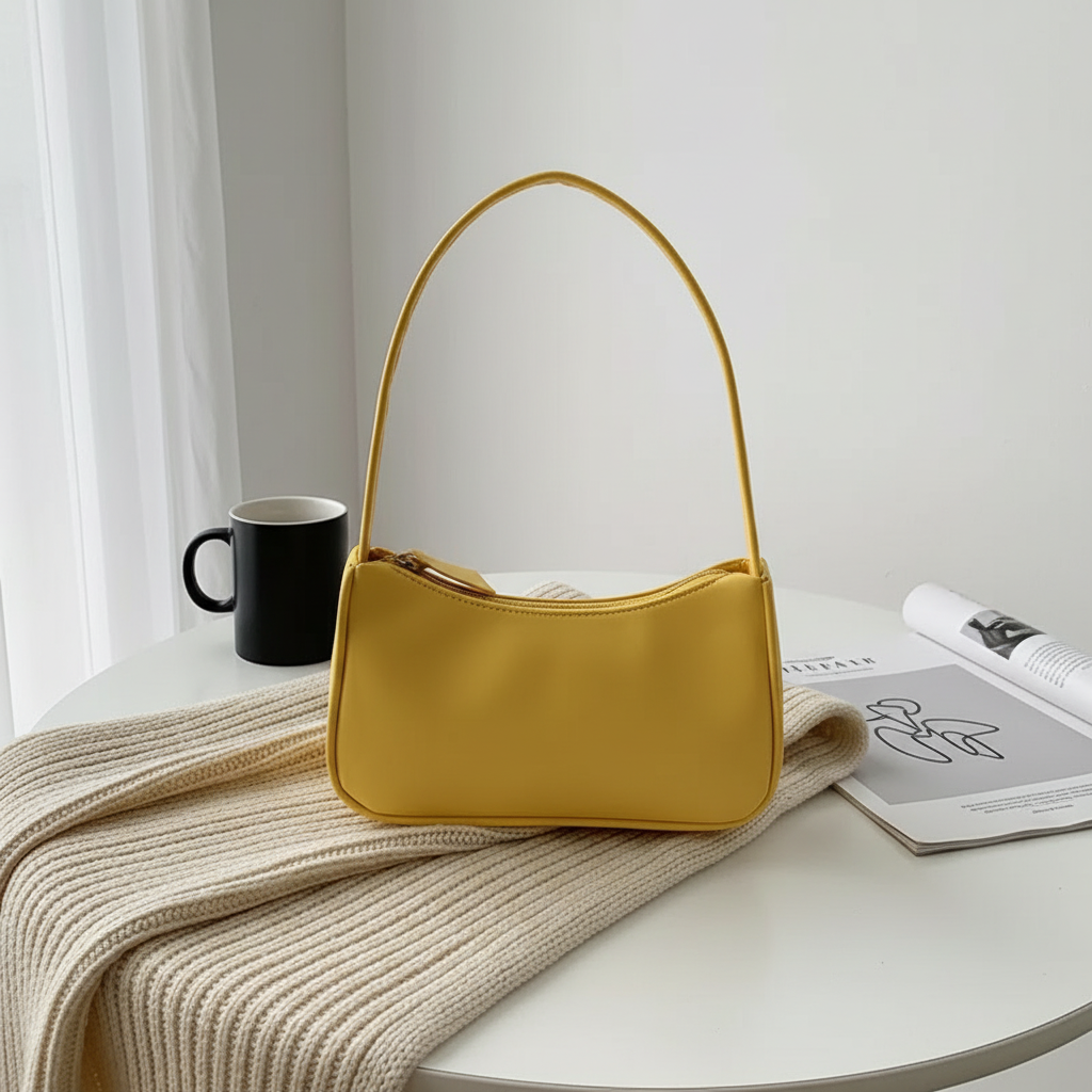 Minimalist PU Leather Underarm Shoulder Bag – Women’s Fashion Baguette Handbag