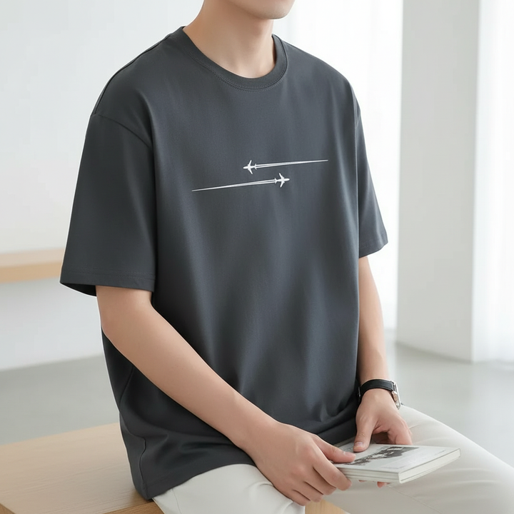 Pattern Printed Comfortable Sports Round Neck T-shirt