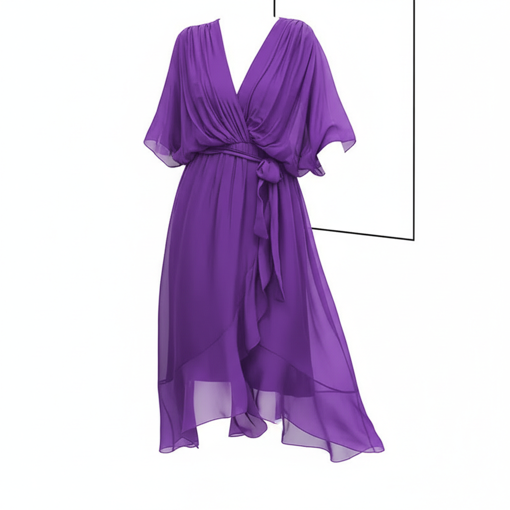 Batwing Sleeve V-neck Dress Summer Pure Color Tied Irregular Long Dresses Womens Clothing