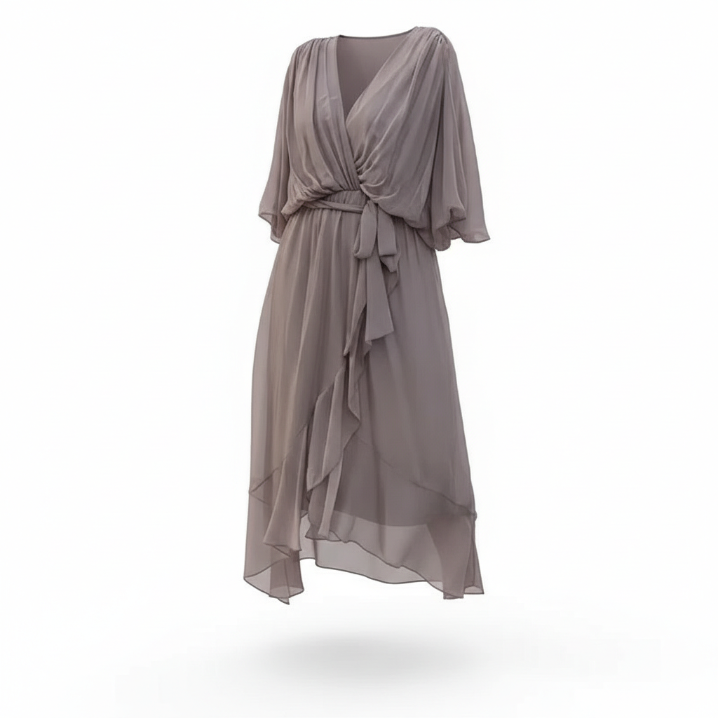 Batwing Sleeve V-neck Dress Summer Pure Color Tied Irregular Long Dresses Womens Clothing