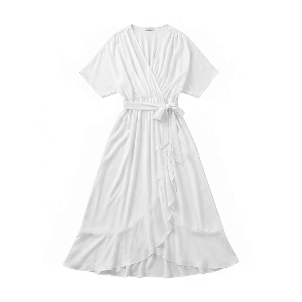 Batwing Sleeve V-neck Dress Summer Pure Color Tied Irregular Long Dresses Womens Clothing