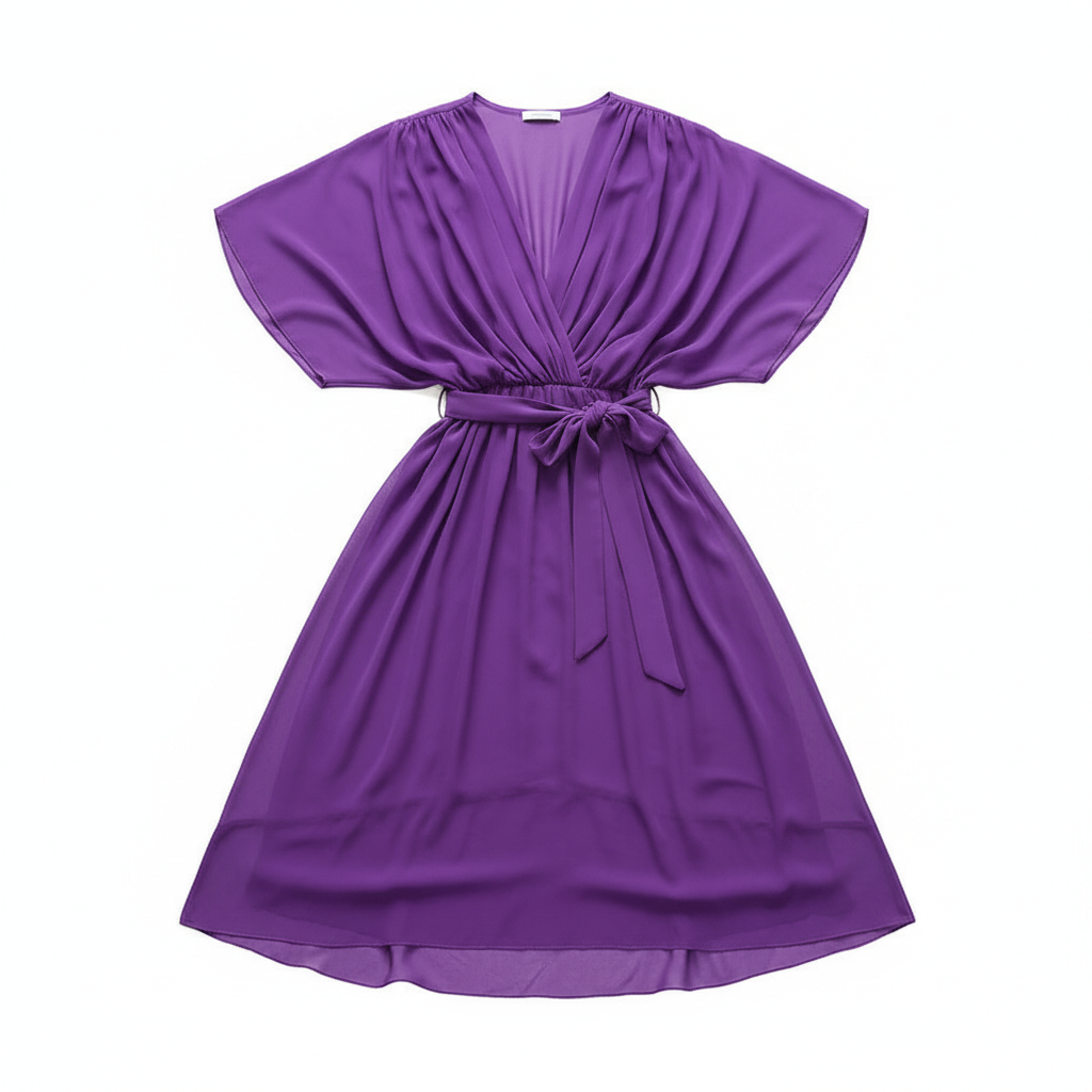 Batwing Sleeve V-neck Dress Summer Pure Color Tied Irregular Long Dresses Womens Clothing
