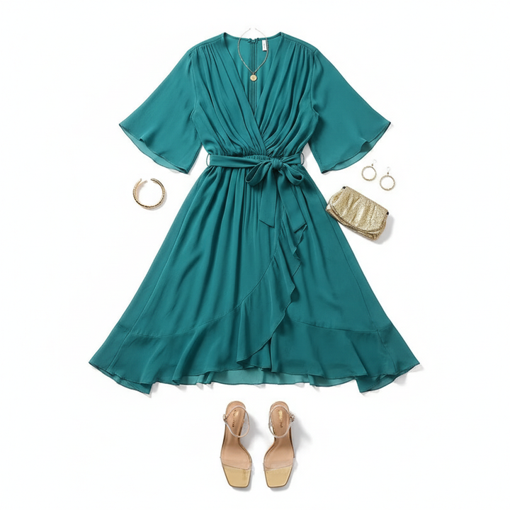 Batwing Sleeve V-neck Dress Summer Pure Color Tied Irregular Long Dresses Womens Clothing