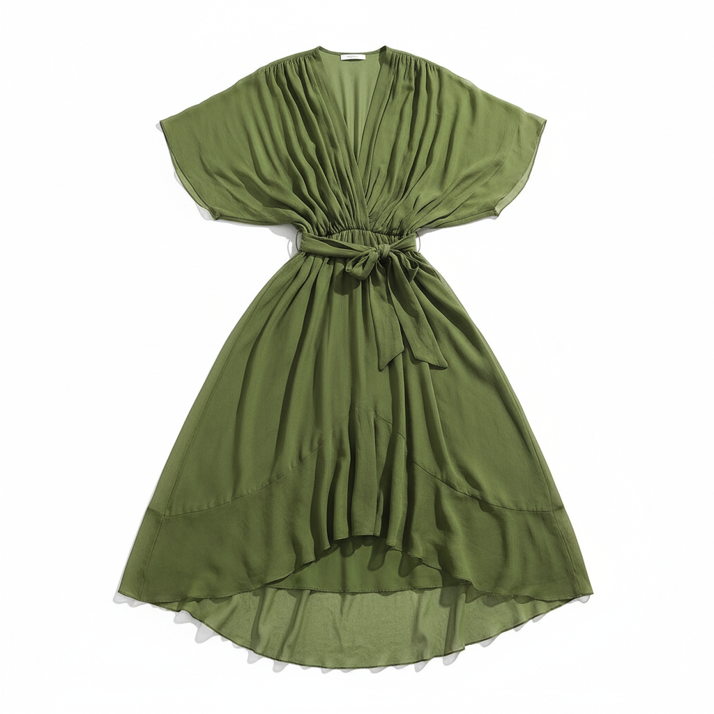 Batwing Sleeve V-neck Dress Summer Pure Color Tied Irregular Long Dresses Womens Clothing