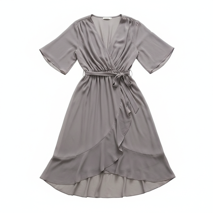 Batwing Sleeve V-neck Dress Summer Pure Color Tied Irregular Long Dresses Womens Clothing