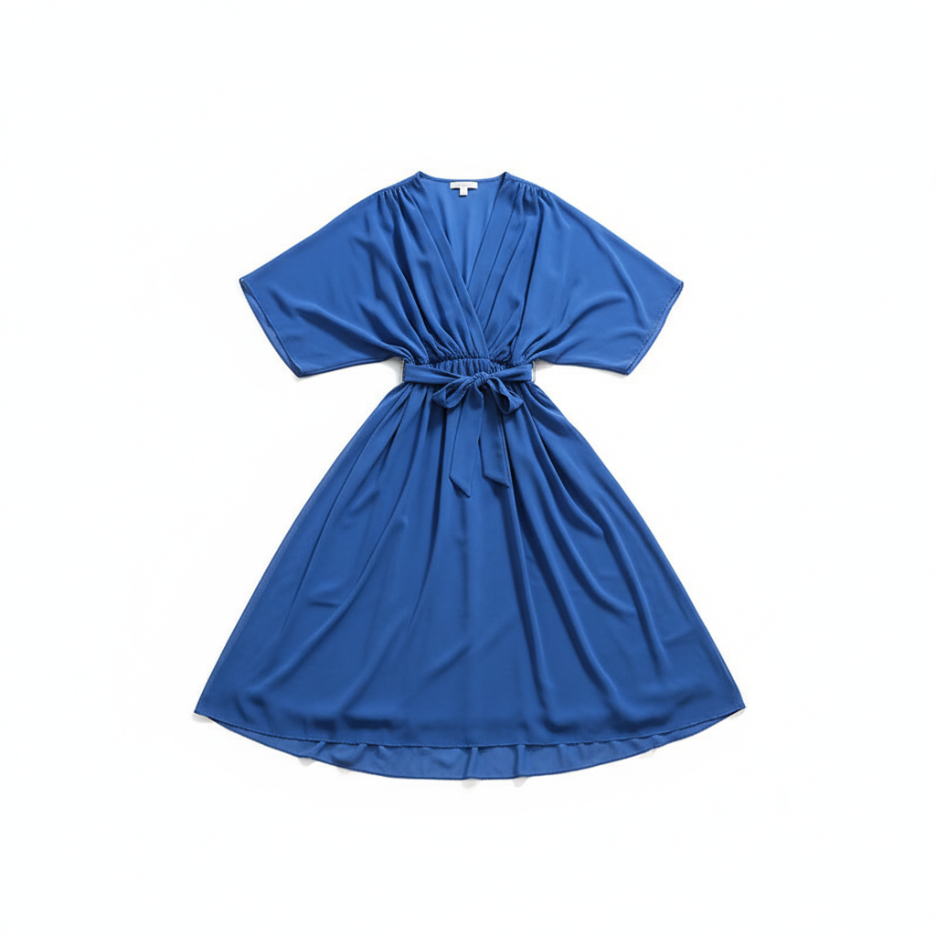 Batwing Sleeve V-neck Dress Summer Pure Color Tied Irregular Long Dresses Womens Clothing