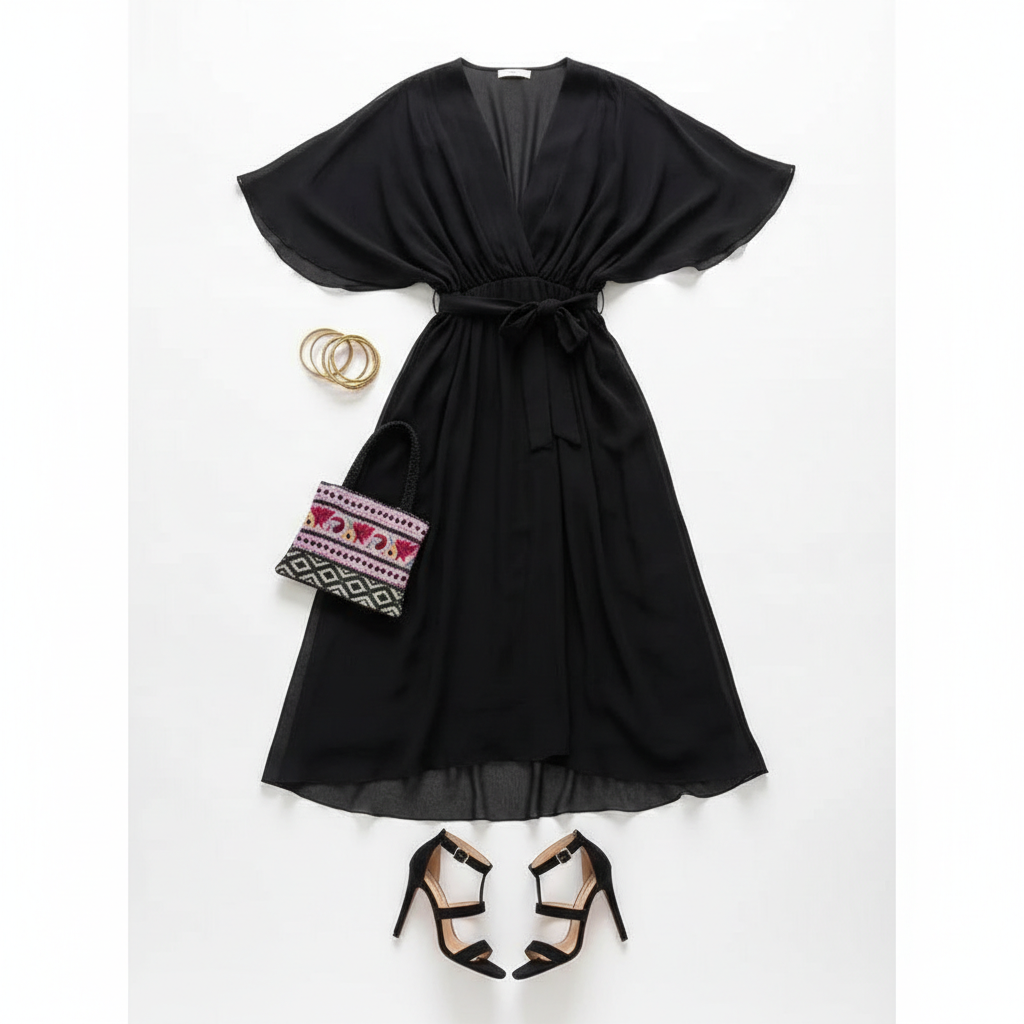 Batwing Sleeve V-neck Dress Summer Pure Color Tied Irregular Long Dresses Womens Clothing