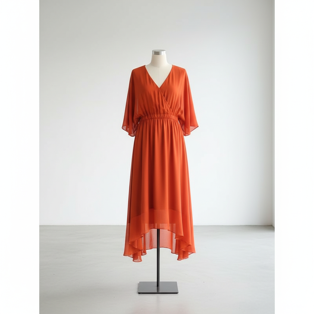 Batwing Sleeve V-neck Dress Summer Pure Color Tied Irregular Long Dresses Womens Clothing