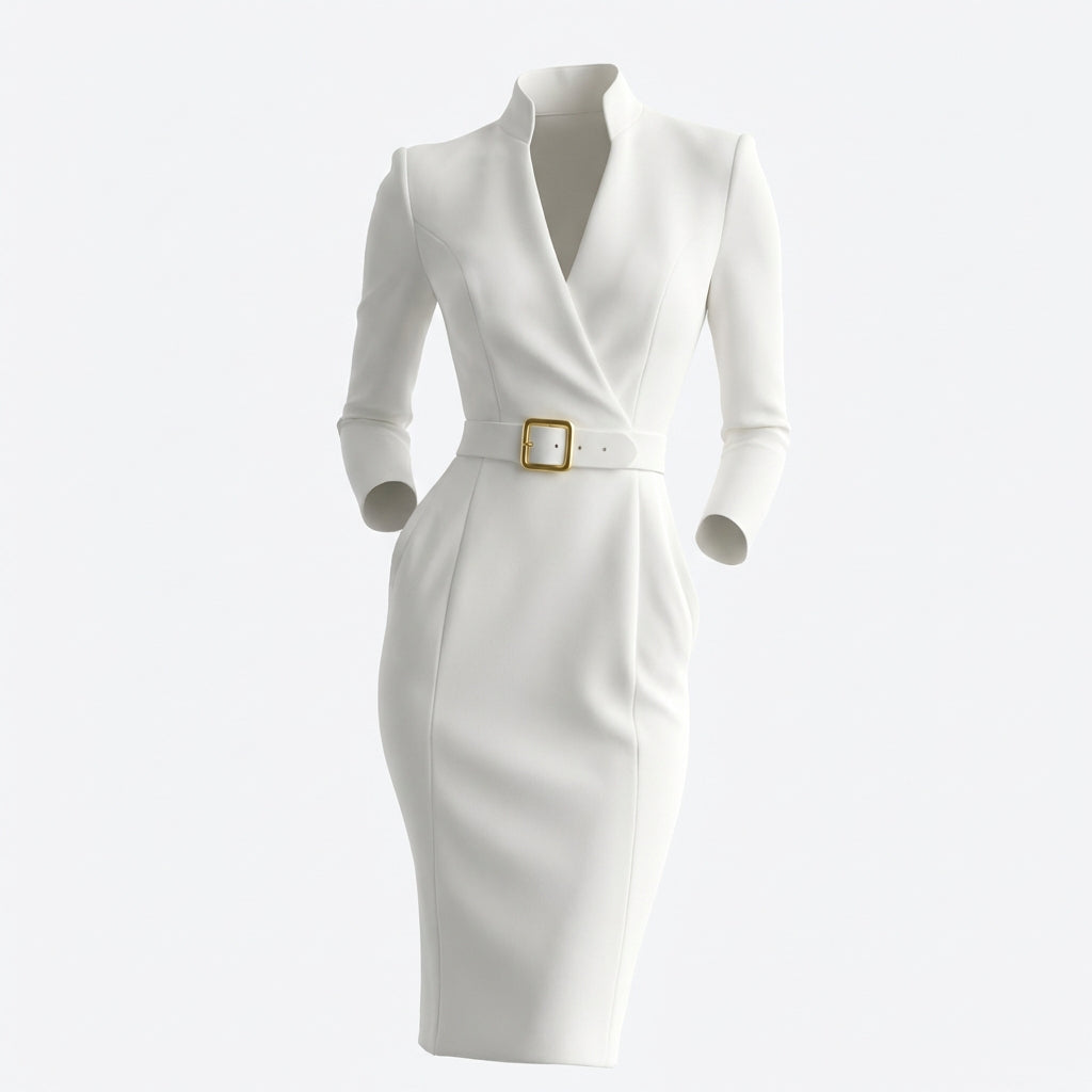 Slim-fitting Casual Suit Dress V-neck Long-sleeved Dresses Commuting Office Clothing For Women