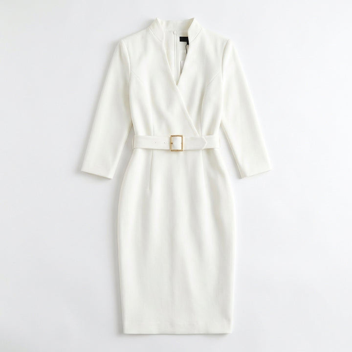 Slim-fitting Casual Suit Dress V-neck Long-sleeved Dresses Commuting Office Clothing For Women