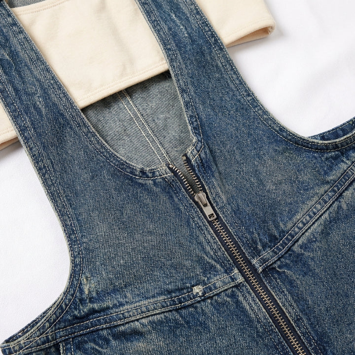 Women's Y2K Denim Overalls – Loose Fit Zipper Suspender Jumpsuit Streetwear
