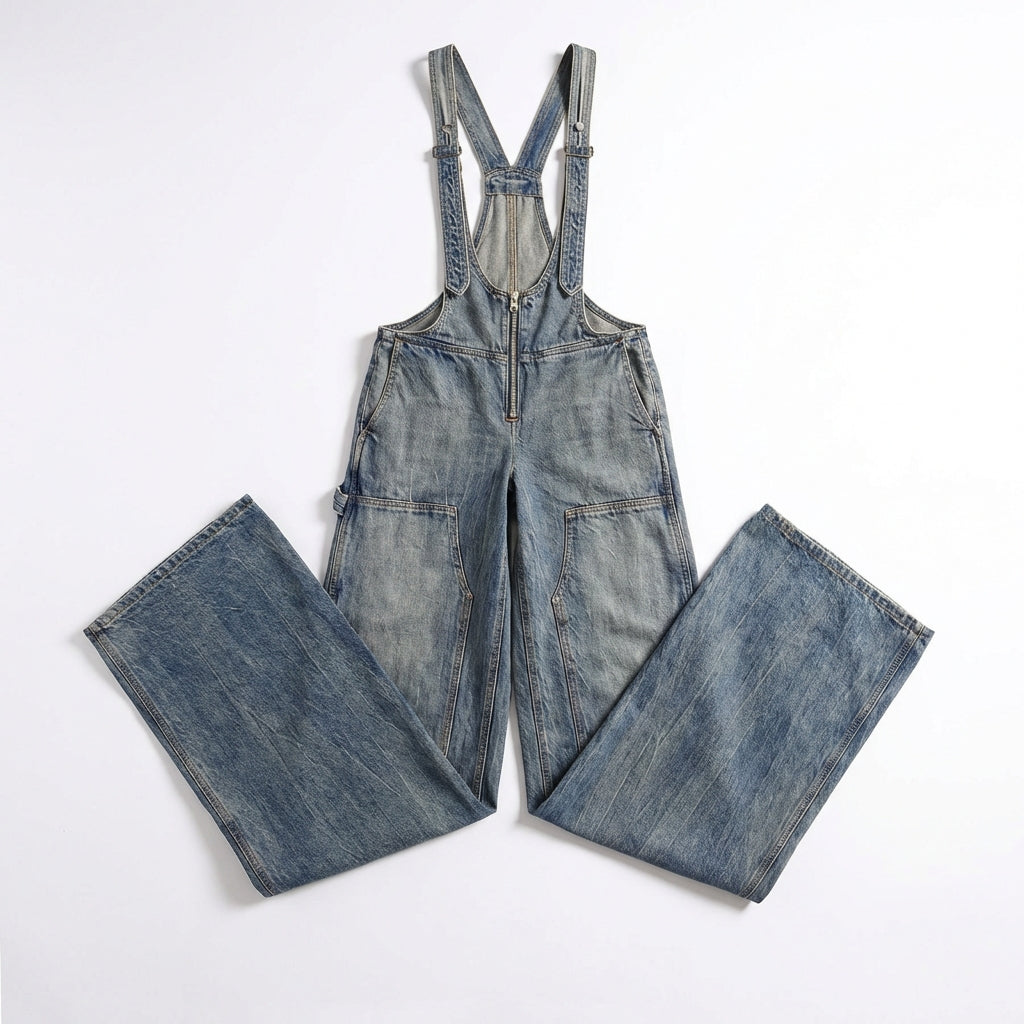 Women's Y2K Denim Overalls – Loose Fit Zipper Suspender Jumpsuit Streetwear
