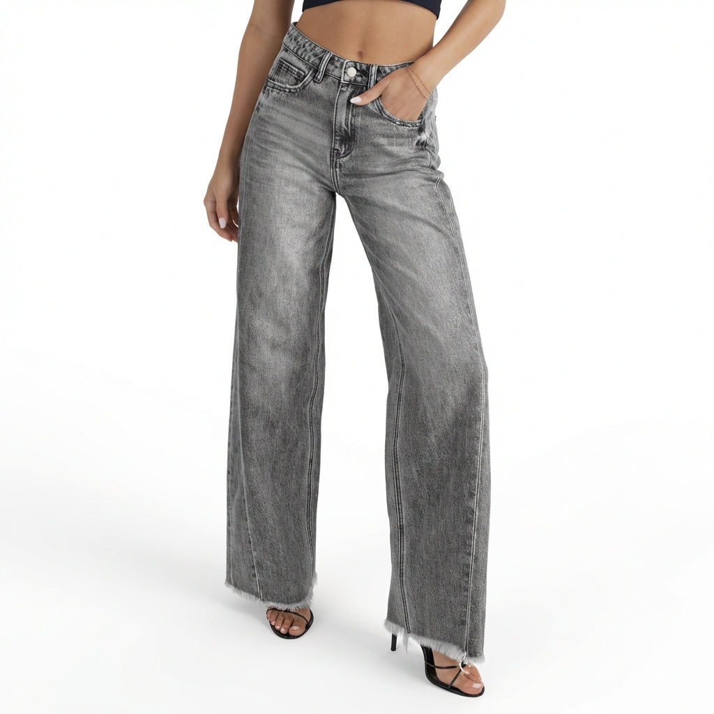 Women's High-Waisted Straight Leg Jeans – Slim Fit Denim with Pockets