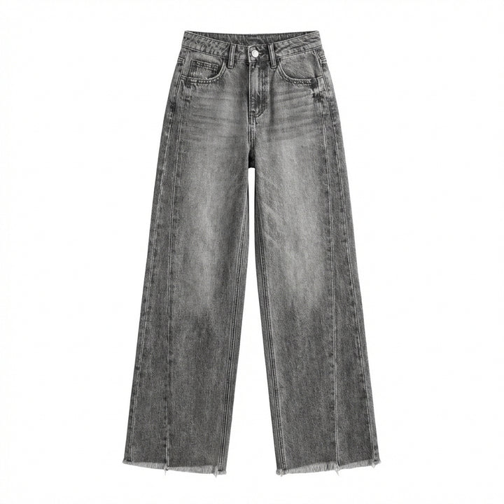 Women's High-Waisted Straight Leg Jeans – Slim Fit Denim with Pockets