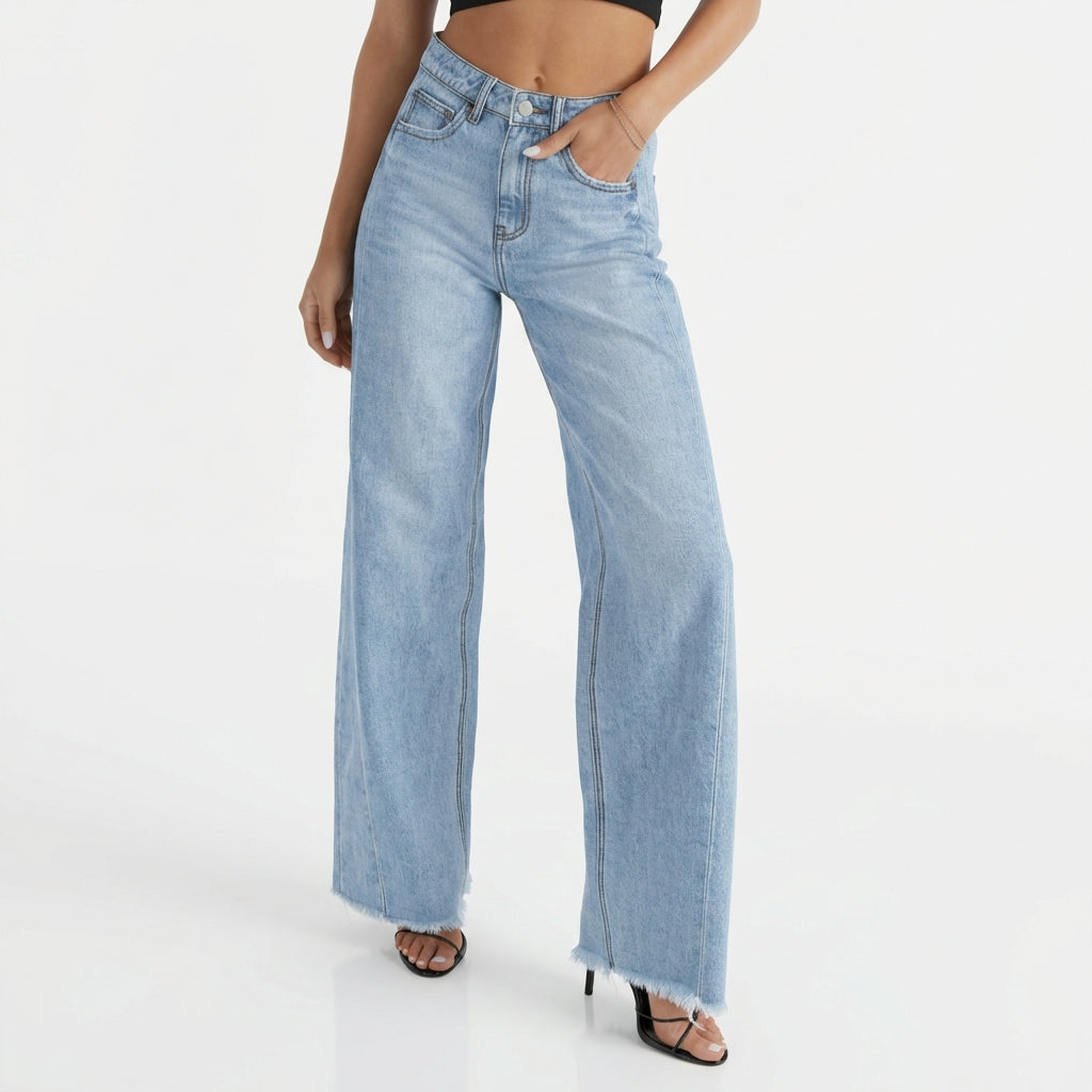 Women's High-Waisted Straight Leg Jeans – Slim Fit Denim with Pockets