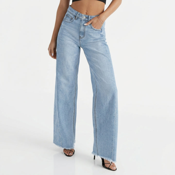 Women's High-Waisted Straight Leg Jeans – Slim Fit Denim with Pockets