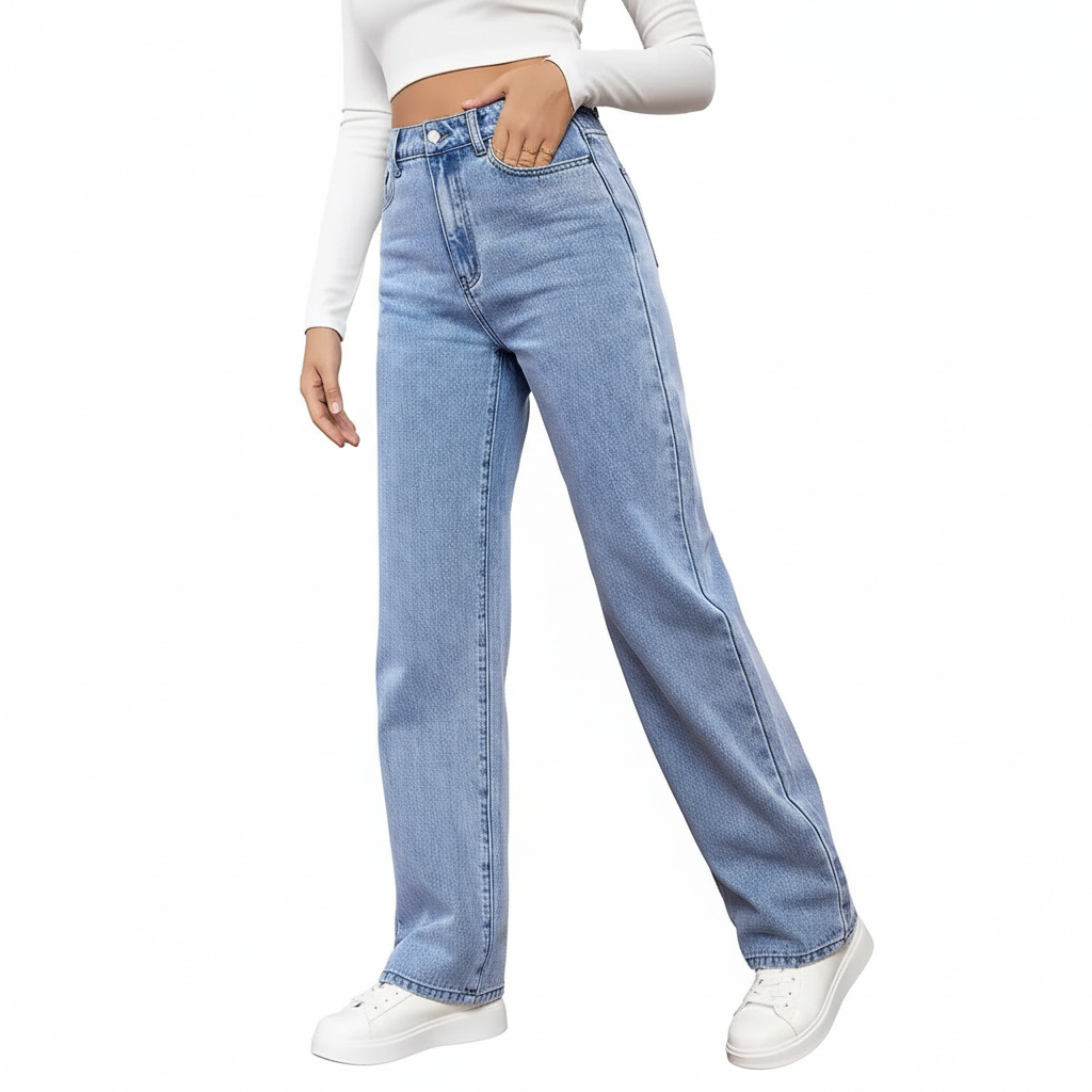Washed Fashion Straight Jeans Women's Mid Waist
