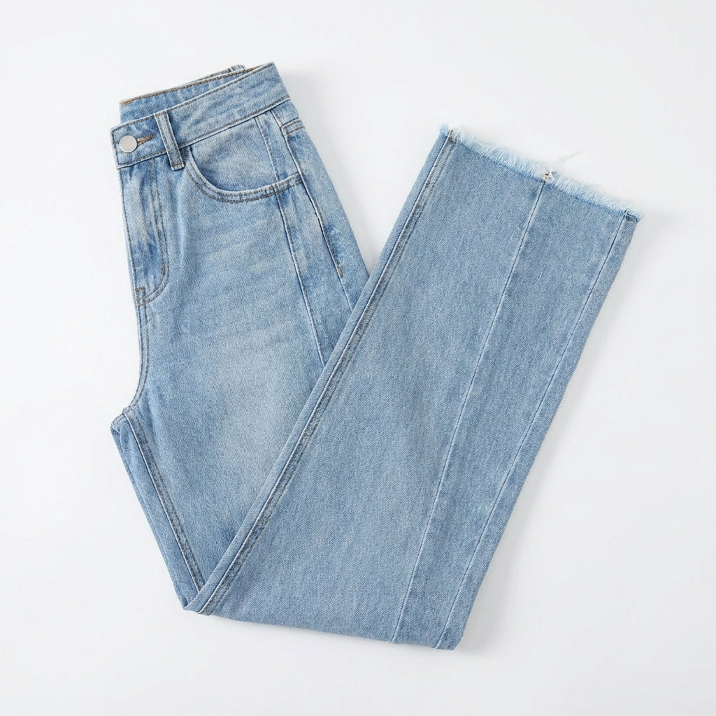 Women's High-Waisted Straight Leg Jeans – Slim Fit Denim with Pockets