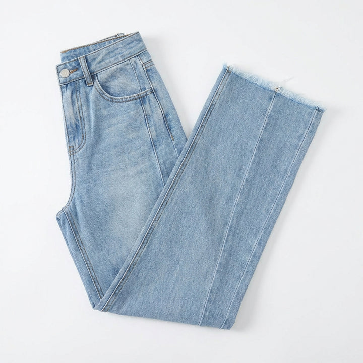 Women's High-Waisted Straight Leg Jeans – Slim Fit Denim with Pockets
