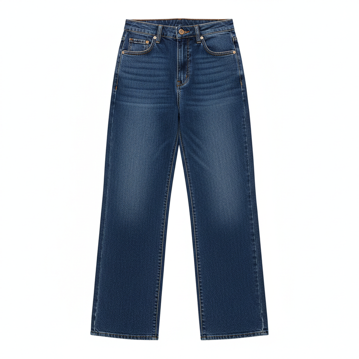 Washed Fashion Straight Jeans Women's Mid Waist