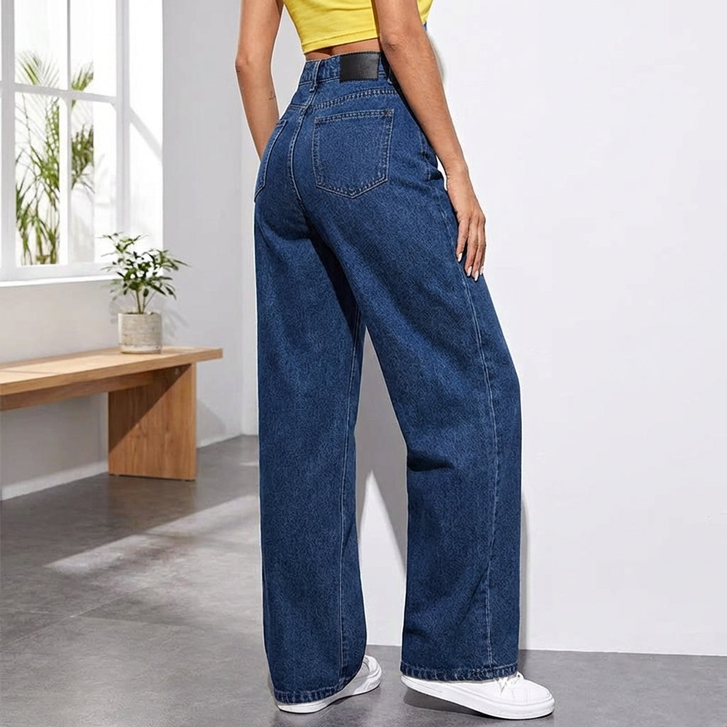 Washed Fashion Straight Jeans Women's Mid Waist
