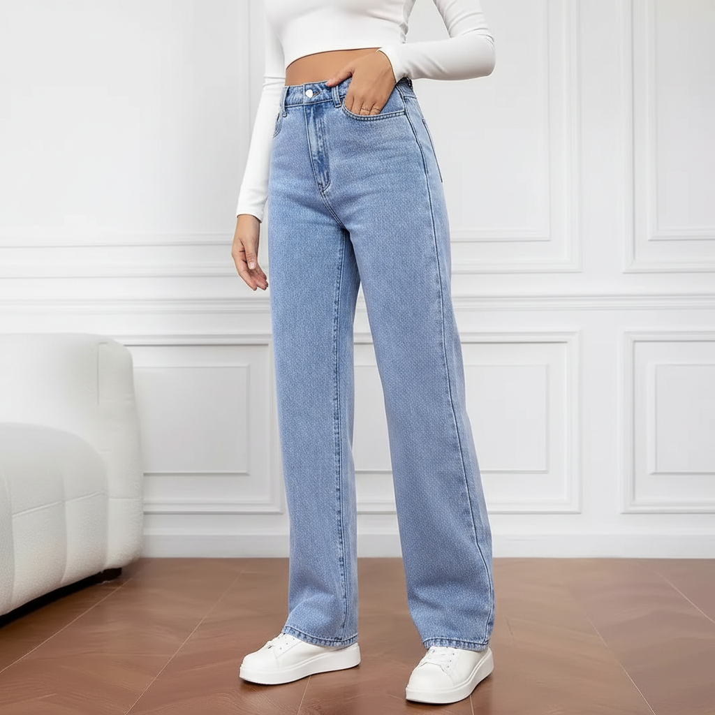 Washed Fashion Straight Jeans Women's Mid Waist