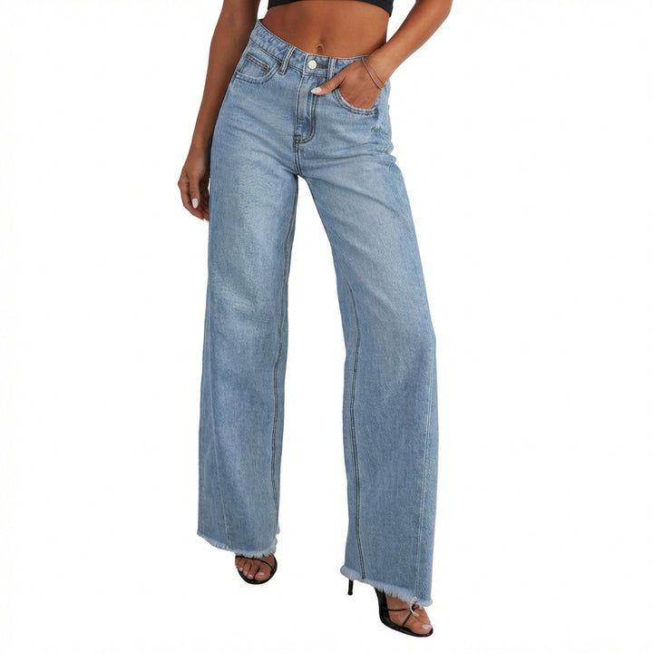 Women's High-Waisted Straight Leg Jeans – Slim Fit Denim with Pockets