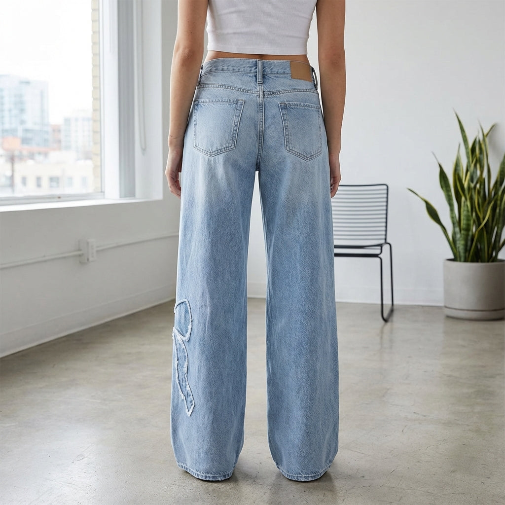 Women's High-Rise Buckle Accent Skinny Jeans – Mid Blue Slim Fit Denim