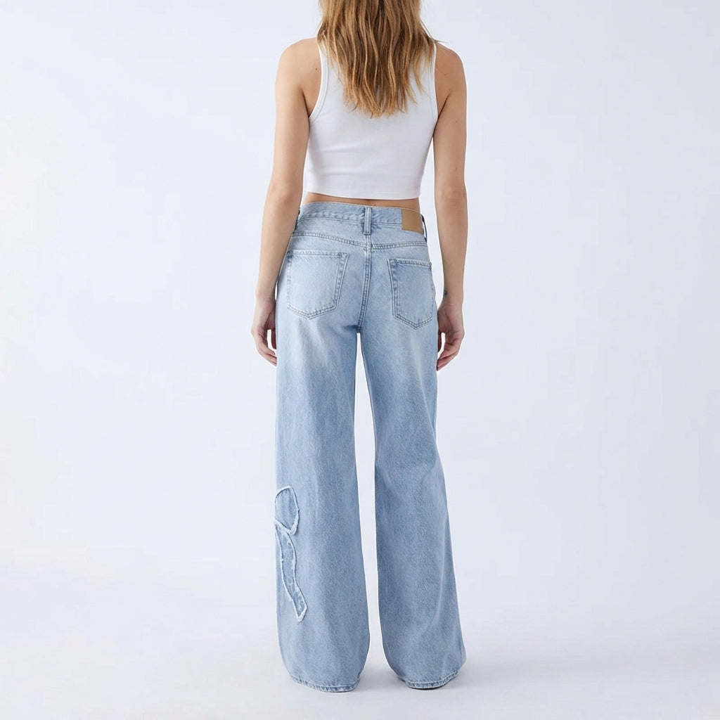 Women's High-Rise Buckle Accent Skinny Jeans – Mid Blue Slim Fit Denim